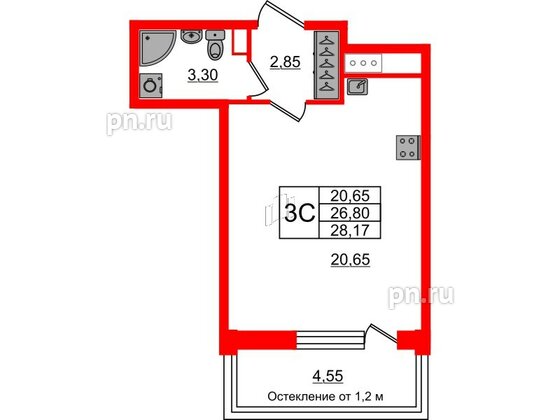 Квартира в ЖК «Сенат в Московском», студия, 26.8 м², 7 этаж