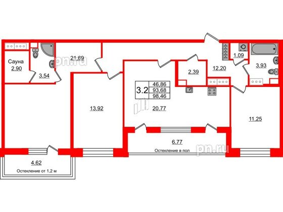 Квартира в ЖК «Сенат в Московском», 3 комнатная, 93.68 м², 7 этаж