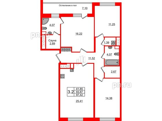 Квартира в ЖК «Сенат в Московском», 3 комнатная, 93.87 м², 9 этаж