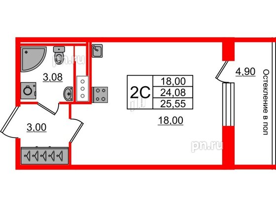 Квартира в ЖК «Сенат в Московском», студия, 24.08 м², 9 этаж