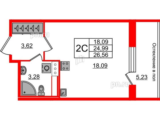 Квартира в ЖК «Сенат в Московском», студия, 24.99 м², 12 этаж