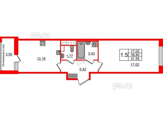 Квартира в ЖК «Сенат в Московском», 1 комнатная, 39.8 м², 10 этаж