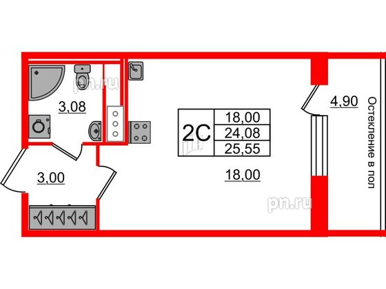 Квартира в ЖК «Сенат в Московском», студия, 24.08 м², 6 этаж