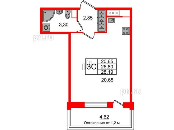 Квартира в ЖК «Сенат в Московском», студия, 26.8 м², 3 этаж