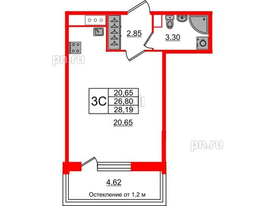 Квартира в ЖК «Сенат в Московском», студия, 26.8 м², 3 этаж