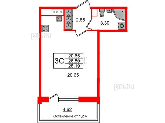 Квартира в ЖК «Сенат в Московском», студия, 26.8 м², 7 этаж