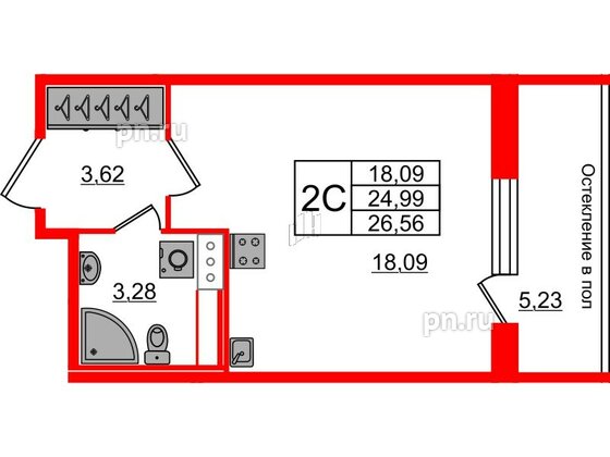 Квартира в ЖК «Сенат в Московском», студия, 24.99 м², 7 этаж