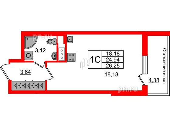 Квартира в ЖК «Сенат в Московском», студия, 24.94 м², 10 этаж