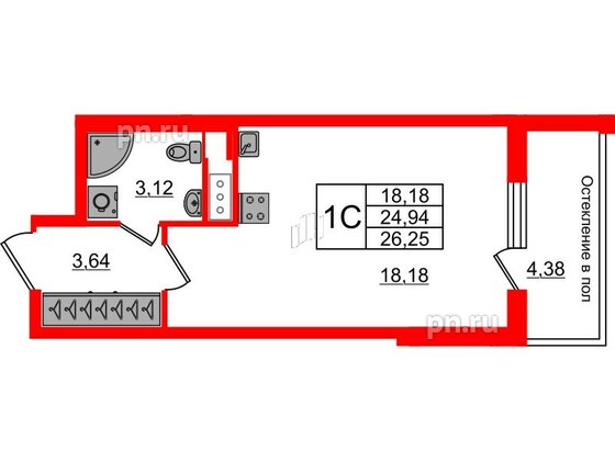 Квартира в ЖК «Сенат в Московском», студия, 24.94 м², 4 этаж