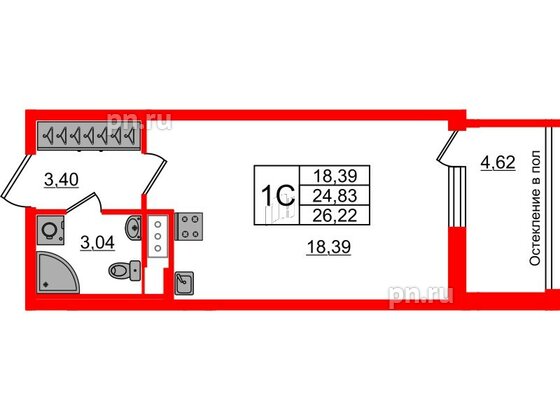 Квартира в ЖК «Сенат в Московском», студия, 24.83 м², 8 этаж