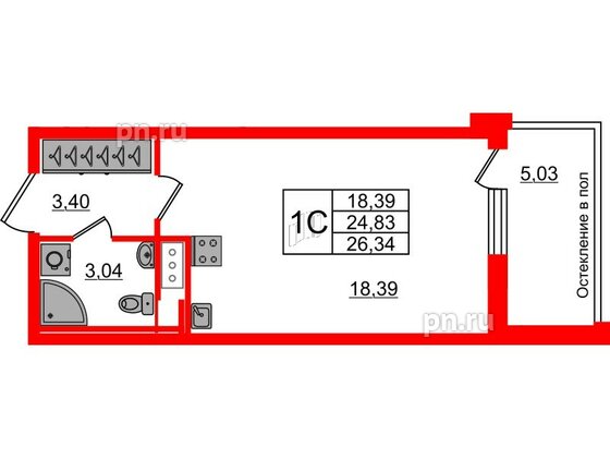 Квартира в ЖК «Сенат в Московском», студия, 24.83 м², 6 этаж