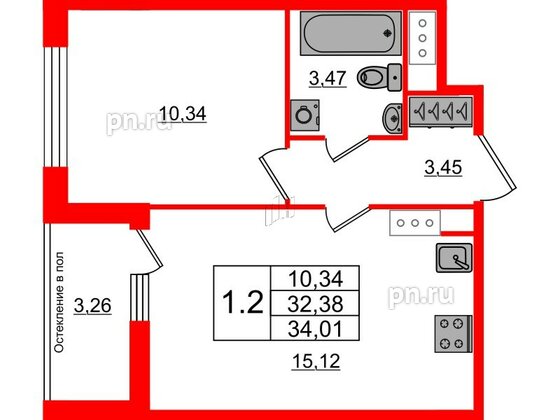 Квартира в ЖК «Сенат в Московском», 1 комнатная, 31.8 м², 10 этаж