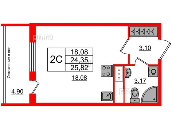 Квартира в ЖК «Сенат в Московском», студия, 24.35 м², 3 этаж