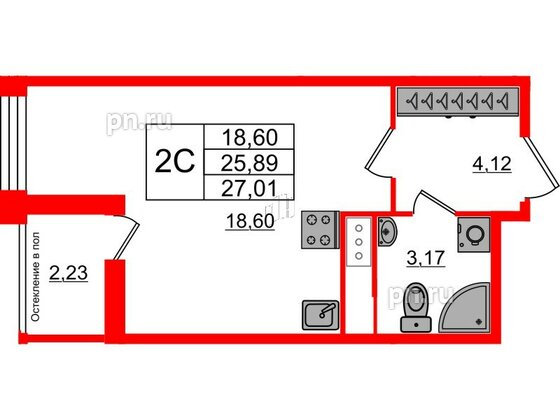 Квартира в ЖК «Сенат в Московском», студия, 25.89 м², 8 этаж