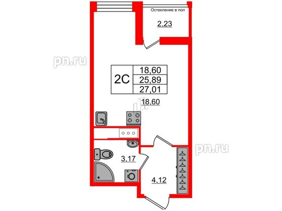 Квартира в ЖК «Сенат в Московском», студия, 25.89 м², 3 этаж