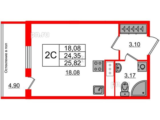 Квартира в ЖК «Сенат в Московском», студия, 24.2 м², 12 этаж