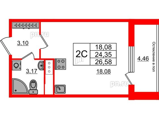 Квартира в ЖК «Сенат в Московском», студия, 24.35 м², 10 этаж