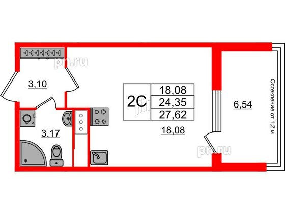 Квартира в ЖК «Сенат в Московском», студия, 24.35 м², 8 этаж