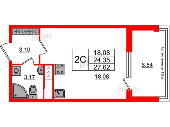 Квартира в ЖК «Сенат в Московском», студия, 24.35 м², 6 этаж