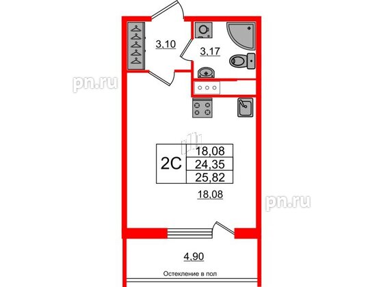 Квартира в ЖК «Сенат в Московском», студия, 24.35 м², 8 этаж