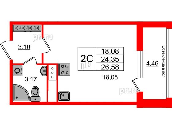 Квартира в ЖК «Сенат в Московском», студия, 24.35 м², 8 этаж