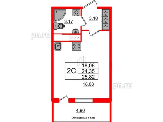 Квартира в ЖК «Сенат в Московском», студия, 24.35 м², 9 этаж