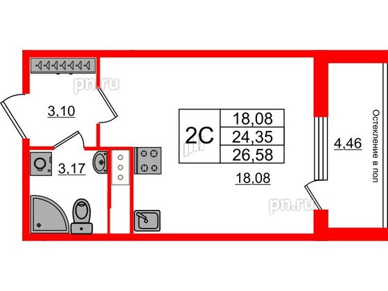 Квартира в ЖК «Сенат в Московском», студия, 24.35 м², 9 этаж