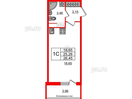 Квартира в ЖК «Сенат в Московском», студия, 25.26 м², 9 этаж