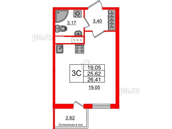 Квартира в ЖК «Сенат в Московском», студия, 25.62 м², 11 этаж