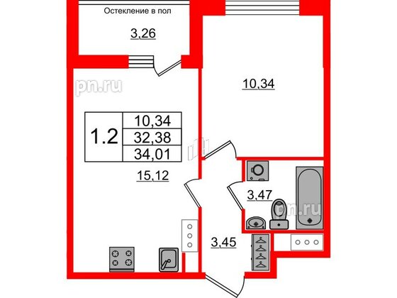 Квартира в ЖК «Сенат в Московском», 1 комнатная, 32.38 м², 10 этаж