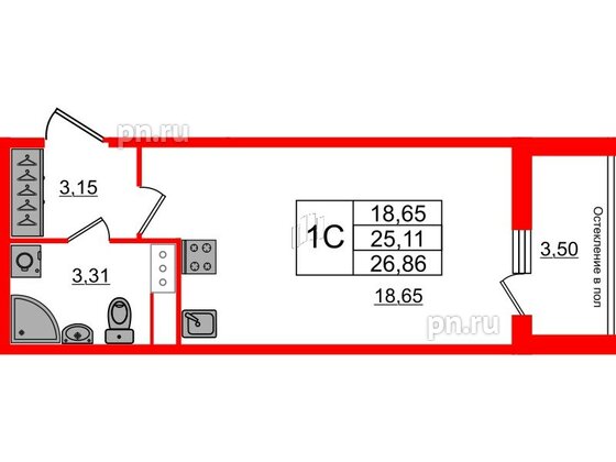 Квартира в ЖК «Сенат в Московском», студия, 25.11 м², 10 этаж