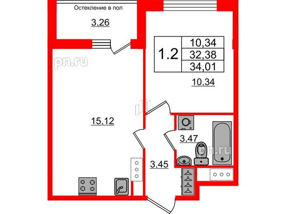 Квартира в ЖК «Сенат в Московском», 1 комнатная, 32.38 м², 11 этаж