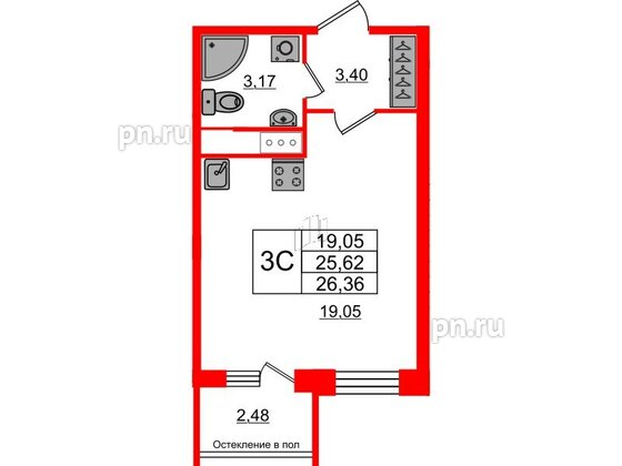 Квартира в ЖК «Сенат в Московском», студия, 25.62 м², 2 этаж