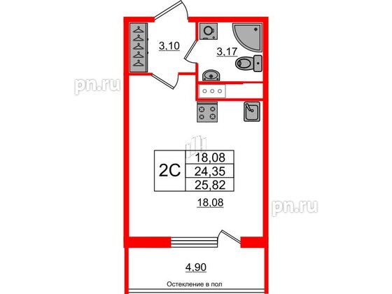 Квартира в ЖК «Сенат в Московском», студия, 24.35 м², 10 этаж