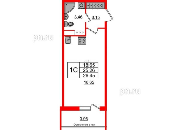 Квартира в ЖК «Сенат в Московском», студия, 25.26 м², 7 этаж