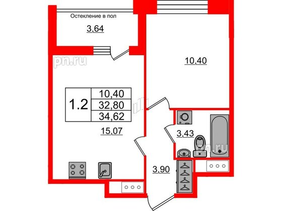 Квартира в ЖК «Сенат в Московском», 1 комнатная, 32.8 м², 8 этаж