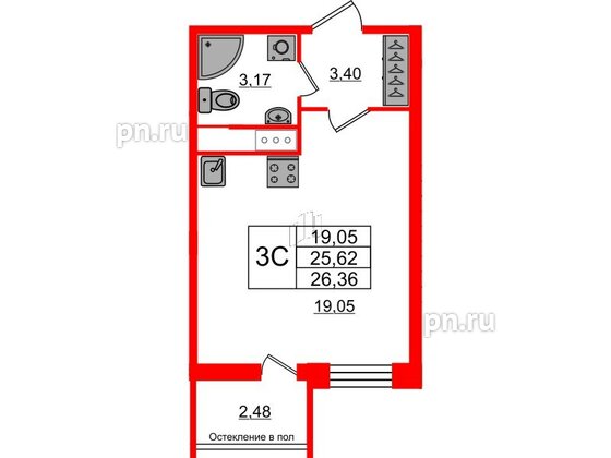 Квартира в ЖК «Сенат в Московском», студия, 25.62 м², 6 этаж