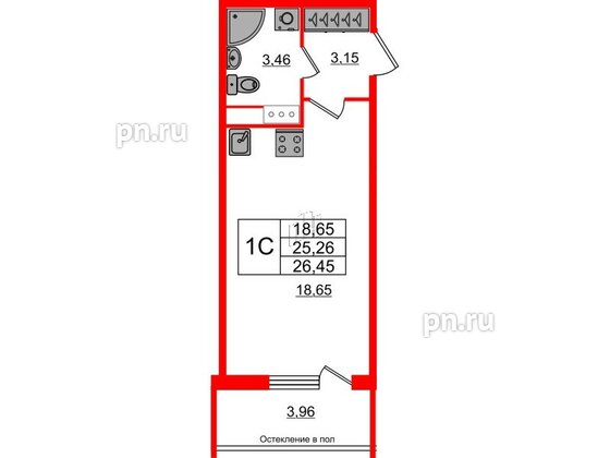 Квартира в ЖК «Сенат в Московском», студия, 25.26 м², 4 этаж