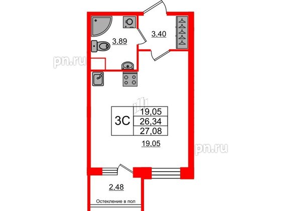 Квартира в ЖК «Сенат в Московском», студия, 26.34 м², 1 этаж