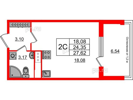 Квартира в ЖК «Сенат в Московском», студия, 24.35 м², 3 этаж