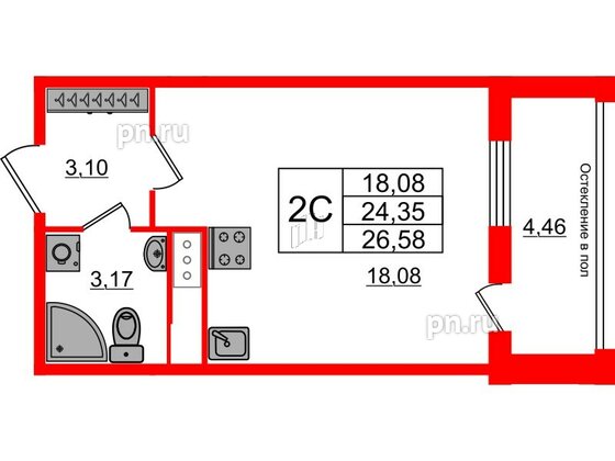 Квартира в ЖК «Сенат в Московском», студия, 24.35 м², 4 этаж