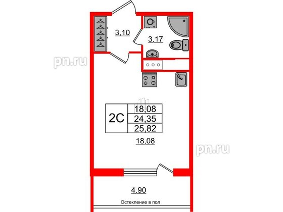 Квартира в ЖК «Сенат в Московском», студия, 24.35 м², 3 этаж