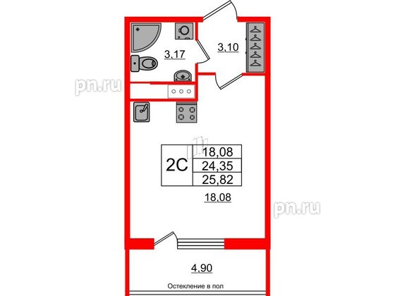 Квартира в ЖК «Сенат в Московском», студия, 24.35 м², 9 этаж