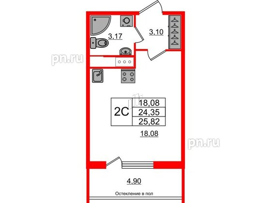 Квартира в ЖК «Сенат в Московском», студия, 24.35 м², 6 этаж