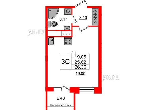 Квартира в ЖК «Сенат в Московском», студия, 25.62 м², 4 этаж