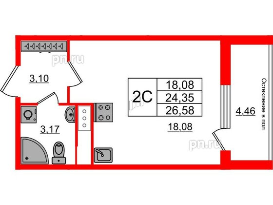 Квартира в ЖК «Сенат в Московском», студия, 24.35 м², 12 этаж