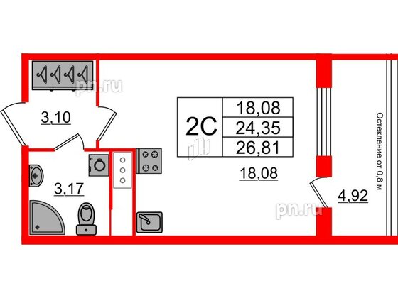 Квартира в ЖК «Сенат в Московском», студия, 24.35 м², 4 этаж