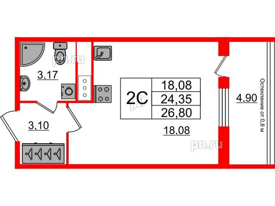 Квартира в ЖК «Сенат в Московском», студия, 24.35 м², 7 этаж