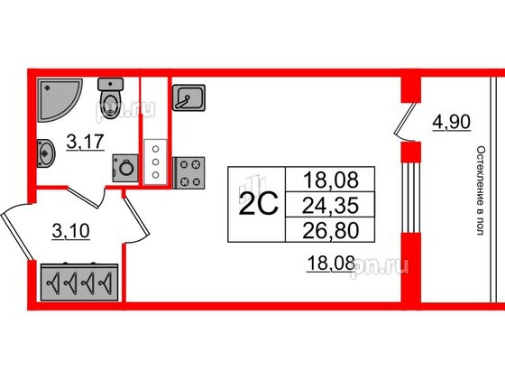 Квартира в ЖК «Сенат в Московском», студия, 24.35 м², 8 этаж