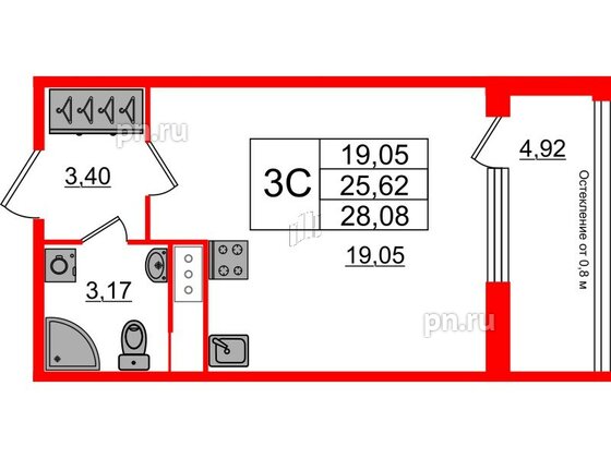 Квартира в ЖК «Сенат в Московском», студия, 25.62 м², 6 этаж